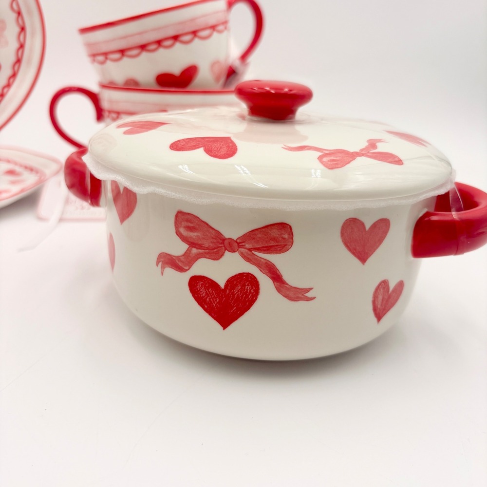 Grace Bake Shop Hearts Ceramic Baking Set Measuring Cups Sugar Creamer Plates - Picture 6 of 11